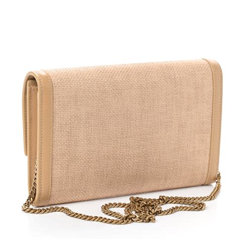 SAINT LAURENT Micro Raffia Monogram Uptown Chain Wallet .